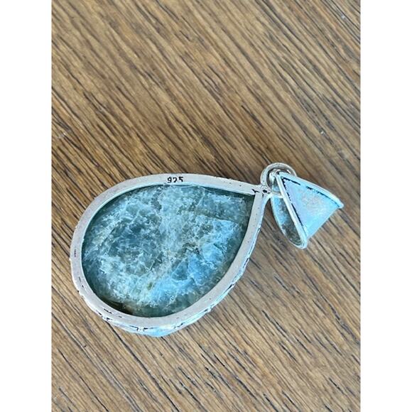 Sterling Silver 925 Aqua Stone Pendant 2.25" - Picture 4 of 4